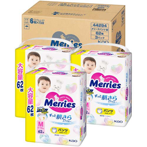 メリーズ エアスルー パンツ Mサイズ 梱販売用(3袋入×2セット(1袋62枚))[おむつ その他]