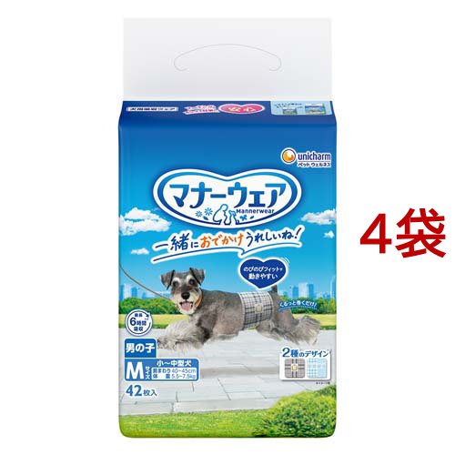 マナーウェア 男の子用 M トラッドテイスト 犬用 おむつ ユニチャーム(42枚入*4袋)[ペットシーツ・犬のトイレ用品]