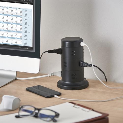 エレコム 電源タップ 12個口 2m 雷サージ ほこり防止 USBポート付 ブラックECT-0720BK(2セット)[ＯＡ商品]