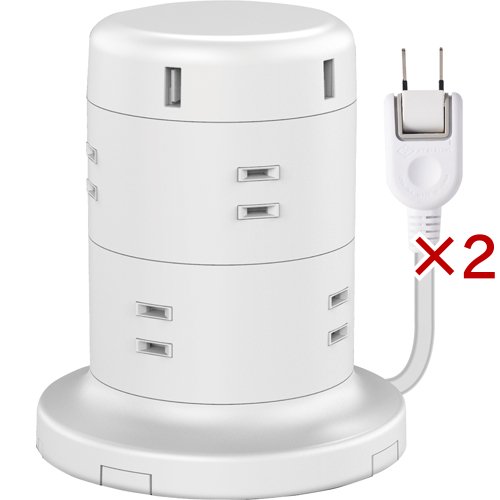 エレコム 電源タップ 8個口 2m 雷サージ ほこり防止 USBポート付 ホワイト ECT-0620WH(2セット)[ＯＡ商品]