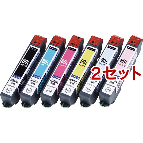 エレコム エプソン用インキ薬莢 取り替えっこ  EPSON 集積回路6CL80L 相応う 6色 使い切り(2仕かける)[インキ]