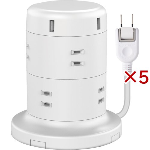 エレコム 電源タップ 8個口 2m 雷サージ ほこり防止 USBポート付 ホワイト ECT-0620WH(5セット)[ＯＡ商品]