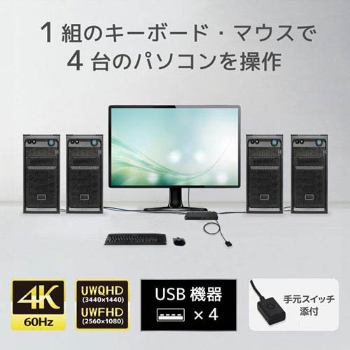 ラトックシステム 4K60Hz対応 HDMIパソコン切替器 4台用 RS-460UH-4K(1個入)[情報家電　その他]_1