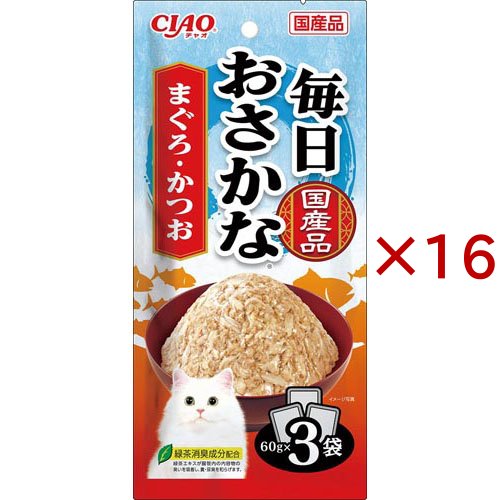 チャオ 毎日おさかな まぐろ・かつお(3袋入×16セット(1袋60g))[キャットフード(ウェット)] 4,214円