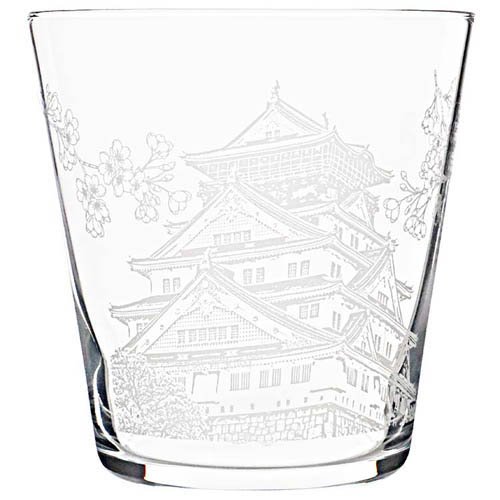 ロックグラス 城とさくら柄 340ml 日本製 食洗機対応 B-00111-J445(60個)[食器・カトラリー その他]