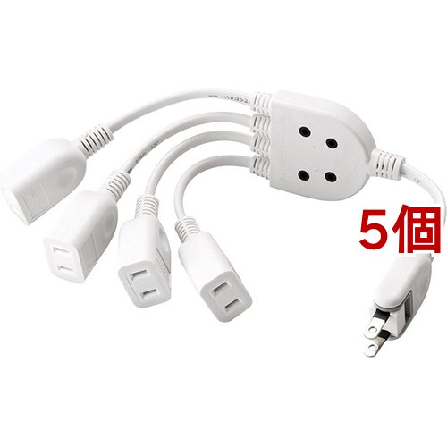 エレコム 延長コード 電源タップ 電源コード 4個口 20cm 4分岐 ホワイト T-ADR4WH(5個セット)[生活用品 その他]
