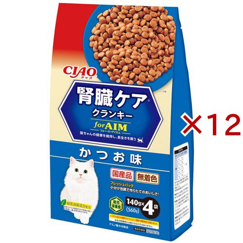 チャオ 腎臓ケアクランキー かつお味(4袋入×12セット(1袋140g))[キャットフード(ドライフード)]