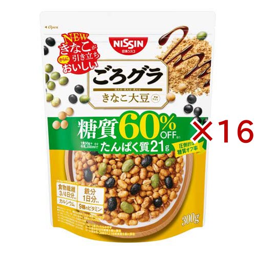 ごろグラ 糖質60％オフ きなこ大豆(300g×16セット)[シリアル]