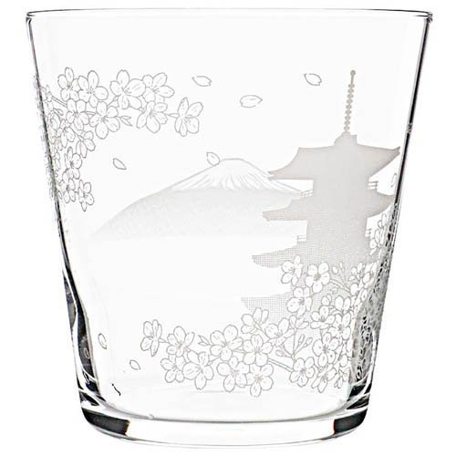 ロックグラス 五重塔と富士山柄 340ml 日本製 食洗機対応 B-00111-J446(60個)[食器・カトラリー その他]