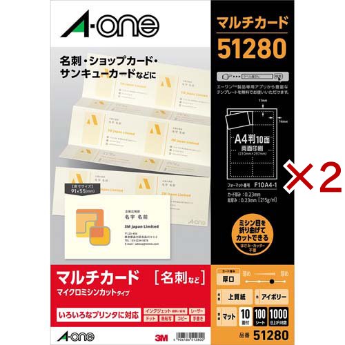 エーワン マルチカ-ド 名刺10面 厚口 アイボリー 51280(100シート×2セット)[文房具 その他]の通販は