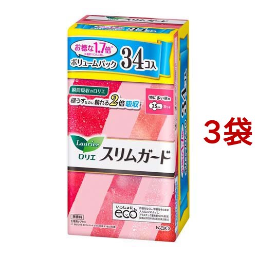 ロリエ スリムガード ボリュームパック 特に多い昼用 羽つき(34個入*3 