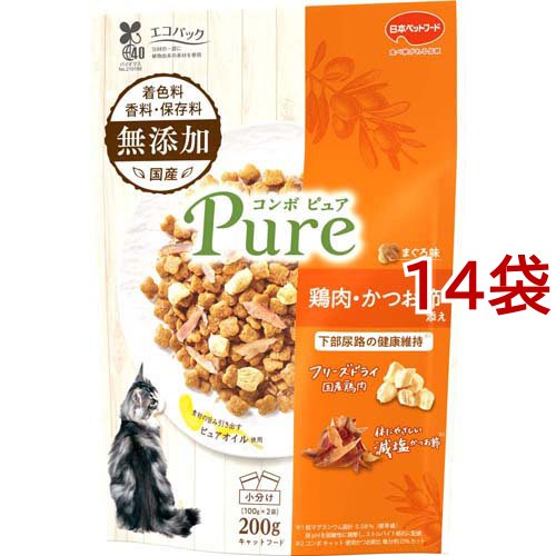 コンボ キャット ピュア まぐろ味・鶏肉・かつお節添え(200g*14袋セット)[キャットフード(ドライフード)]の通販は
