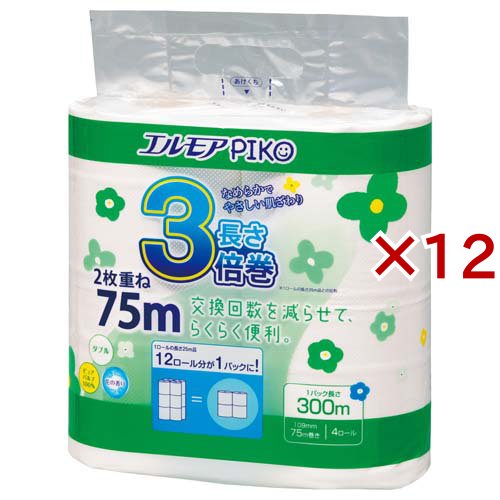 エルモアピコ 3倍巻 トイレットロール 4ロール ダブル 75m 花の香り(4ロール×12セット)[トイレットペーパー ダブル]