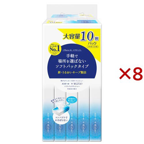 エリエール +Water ソフトパック 120組(10パック×8セット)[箱ティッシュ]