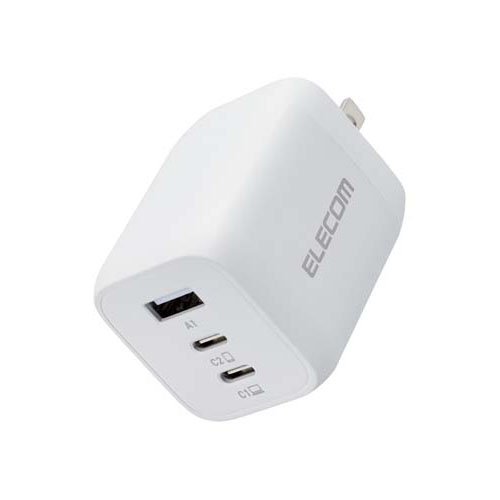 エレコム 急速 65W AC充電器 USB TYPE-C コンパクト iPhone 3ポート PD ホワイト(1台)[充電器・バッテリー類]