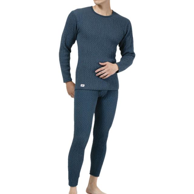 【送料無料】ひだまり健康肌着 チョモランマ 紳士長袖丸首シャツ＋ズボン下セット ネービー/LL kc-qm923qm953