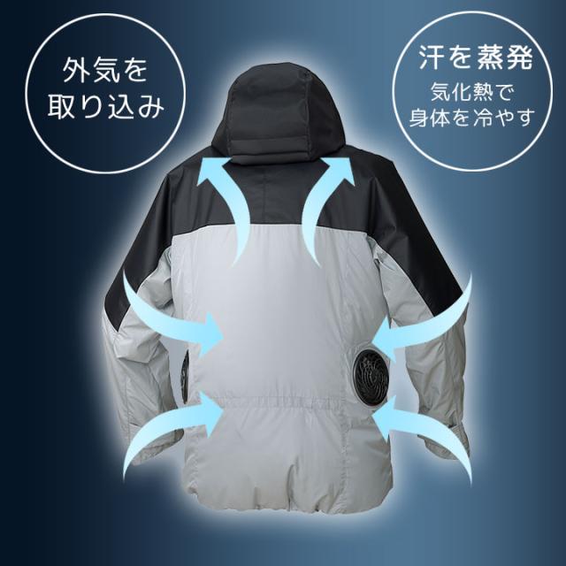 空調服 メンズ レディース ファン バッテリーセット 作業着 作業服 熱中症対策 電動ファン付きウェア レジャー アウトドア ユニセックス 男女兼用 男性 女性 M L LL AR12004 FAN2200B RD9261 LIULTRA1 ホワイト シルバー ベージュ ネイビー 送料無料_1