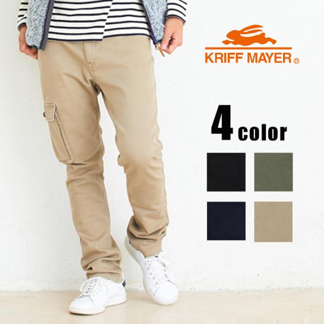クリフメイヤー スリムカーゴパンツ ボトムス ロングパンツ メンズ ズボン テーパードパンツ ストレッチツイル チノパン KRIFFMAYER S M L XL ブラック ベージュ ダークネイビー カーキ アウトドア 男性 カジュアル 大人の通販は