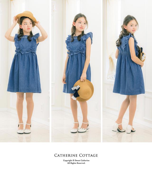 ワンピース 夏 サイドリボン ダンガリー キッズ ジュニア 綿100 刺繍 ノースリーブ 140 150 160 Cm Xs S M Tak Tk3111の通販はau Pay マーケット キャサリンコテージ Au Pay マーケット店