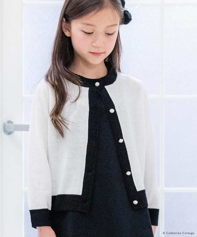 子供服 女の子 ジュニア バイカラー ニットカーディガン はおりもの 結婚式 制服 冠婚葬祭 110 1 130 Cm パールボタン Tak Yq015tの通販はau Pay マーケット キャサリンコテージ Au Pay マーケット店