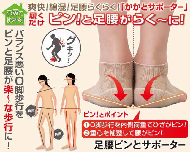 足腰ピンとサポーター 2個セット かかとサポーター O脚歩行 姿勢 足腰トレーニング 重ね履きOK 綿混素材〔mr-3137-2〕｜au PAY  マーケット