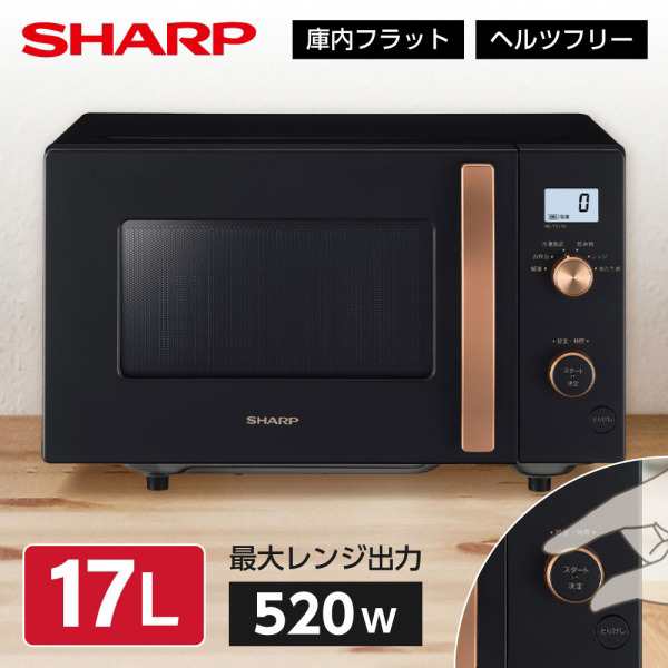 電子レンジ 本体 単機能電子レンジ フラットテーブル シャープ 17L ヘルツフリー SHARP RE-TS174-B ブラック系の通販は