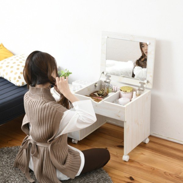 LILY(リリィ) 伸縮ドレッサー ホワイト MJ-002WH 完成品 テーブル デスク メイク台 コスメワゴン_4