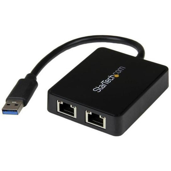 StarTech USB32000SPT ブラック [USB 3.0有線LAN変換アダプタ 2ポートギガビット対応 USBポート x1付き]