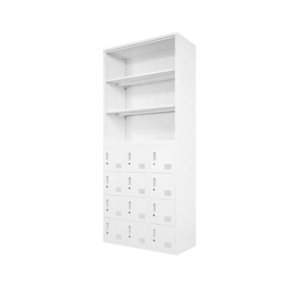 【法人限定】Netforce FH-N12-2-W-WH ホワイト FACILE [書庫 2台セット オープン書庫 12人用ロッカー 鍵付き スチール製] メーカー直送