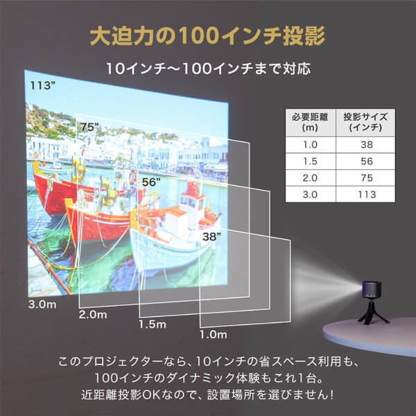 プロジェクター 家庭用 4K対応 ポータブル Wi-Fi2.4G/5G 3300mAh
