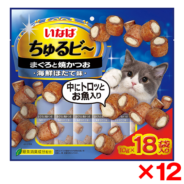 【12個セット】いなばペットフード いなば ちゅるビ〜 まぐろと焼かつおほたて味 10g×18袋