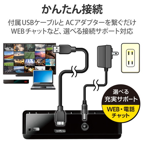 外付けハードディスク 2TB テレビ録画 録画用 テレビ用 HDD外付け エレコム ELECOM 4K対応 ファンレス 静音 ELD-HTV020UBK メーカー直送_3