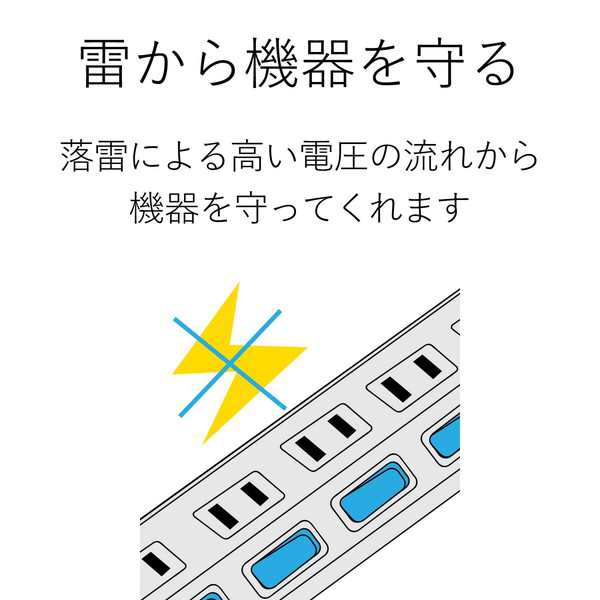 ELECOM T-Y3A-3720WH OAタップ 3P 7個口 マグネット 抜け止め スイッチ