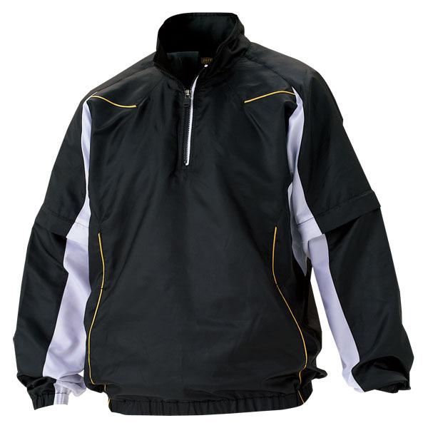 ZETT ゼット 野球ウエア 長袖/半袖切り替え式ハーフジップジャンパー ブラック×ホワイト XO BOV515 1911