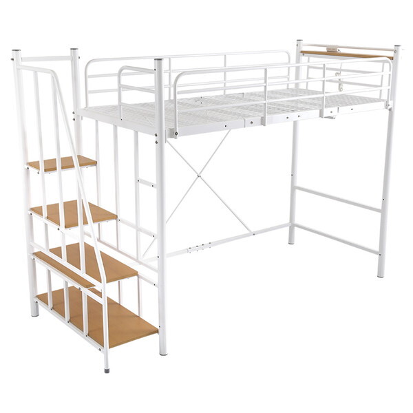 ホームテイスト OKHT70-102-WH インテリア 階段 パイプロフトベッド (ホワイト) (OKHT70102WH) 北欧インテリア 階段付き ロフトベッドselva-セルヴァ- ホーム