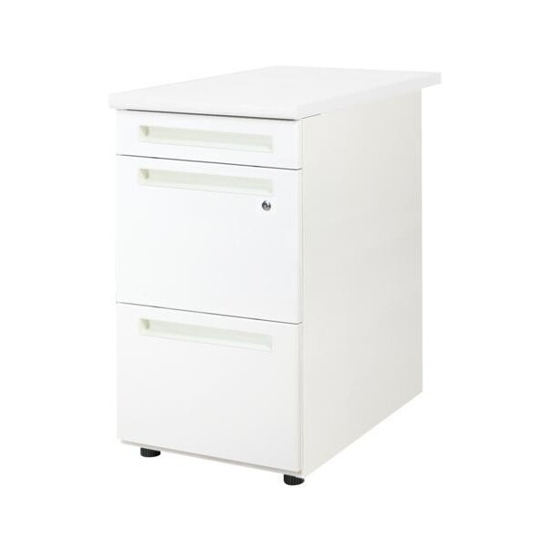 【法人限定】 Netforce LD-WD3-W-WH-WH 天板ホワイト 本体ホワイト [3段脇机] メーカー直送