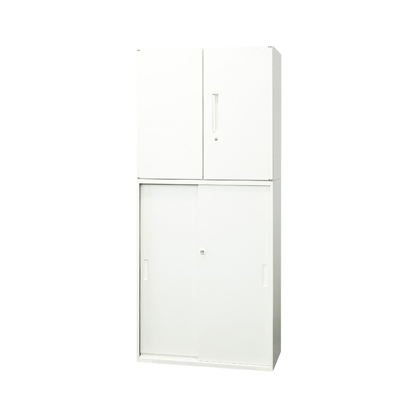 【法人限定】 Netforce EA-8040-2R3H2-W-WH ホワイト Easembly (イーセンブリー) [両開き書庫2段+引戸書庫3段セット スチール 幅800×奥行400] メーカー直送