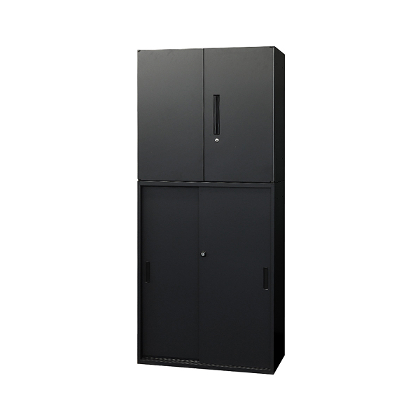 【法人限定】 Netforce EA-8040-2R3H2-W-BK ブラック Easembly (イーセンブリー) [両開き書庫2段+引戸書庫3段セット スチール 幅800×奥行400] メーカー直送