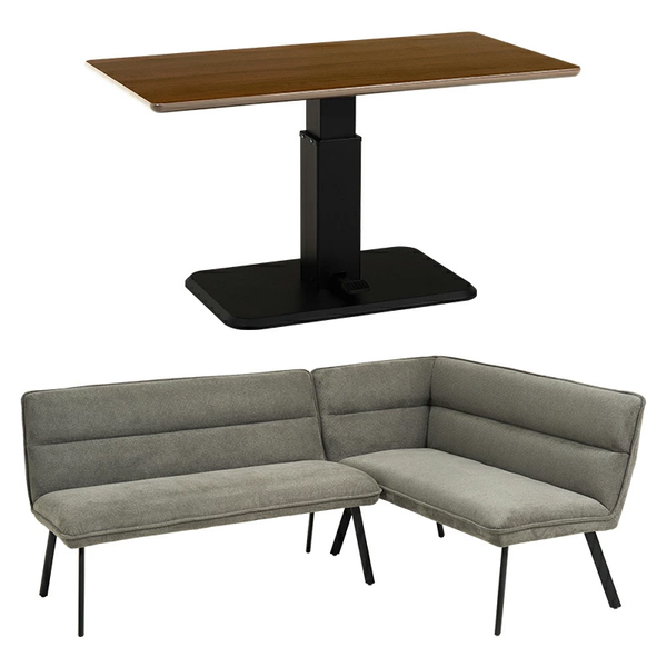 萩原 KT-3198BR-ロイス2P右肘S-DGY ブラウン/右肘ダークグレー [ダイニング3点セット] メーカー直送