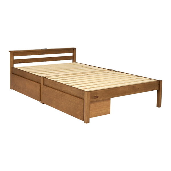 萩原 MB-5150SD-LBR3301HS ライトブラウン [組立簡単 マットレス・引出し付セミダブルベッド] メーカー直送