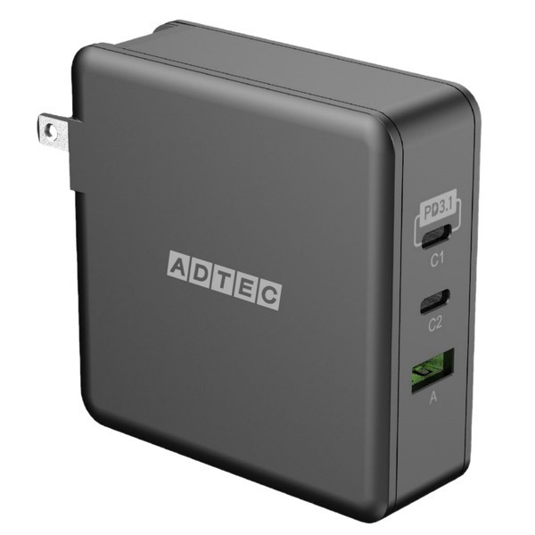 ADTEC APD-V140AC2-BK ブラック [Power Delivery 3.1対応 GaN AC充電器/140W/USB Type-C 2ポート Type-A 1ポート]