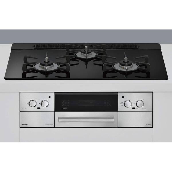 Rinnai RHS71W42J1RSTW-13A ナイトブラック Lisse（リッセ） [ビルトインガスコンロ （都市ガス用・3口・左右強火力タイプ・幅75cm）]