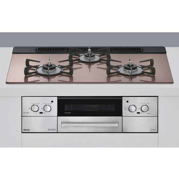 Rinnai RHS71W42J2RSTW-LP スモーキーピンク Lisse [ビルトインガスコンロ （プロパンガス用・3口・左右強火力タイプ・幅75cm）]