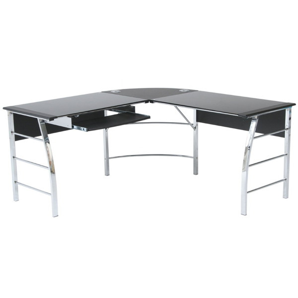 不二貿易 CT-1040BK ブラック [ガラスPCデスク L型3点セット] メーカー直送の通販は