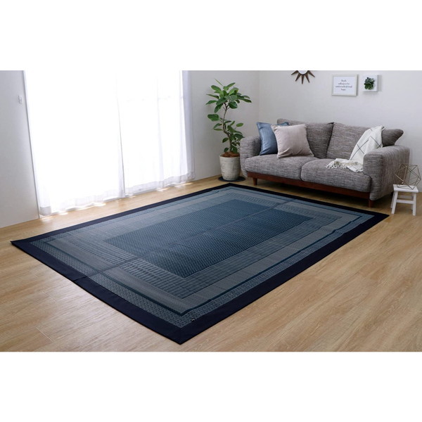 イケヒコ・コーポレーション 1050790192303 ラグ い草 シンプル モダン ランクス総色 ネイビー 約140×200cm メーカー直送