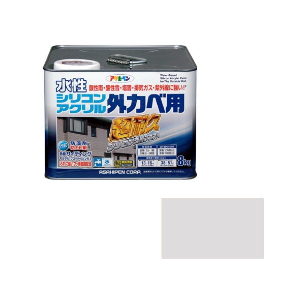 アサヒペン 水性シリコンアクリル外かべ用 8kg (ソフトグレー)