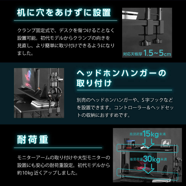 Bauhutte バウヒュッテ デスク BHS-1200HN-BK デスクラック2 ゲーミング家具 在宅 リモート メーカー直送 日時指定不可_7