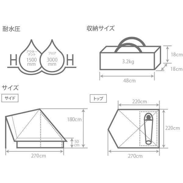 DOD テント ショウネンテント T1-602-GY ツーリング ソロキャンプ ワンポールテント ポリエステル 1人