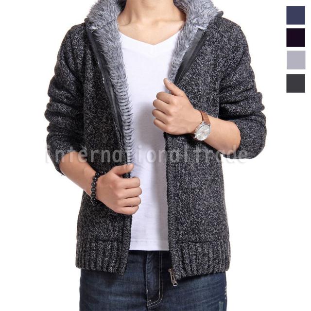 海外 メンズファッション 裏ボア ニットパーカー アウター 厚手 カーディガン 秋 冬 トップス ジップアップ あったか フード グレー ブラの通販はau Pay マーケット Goochan