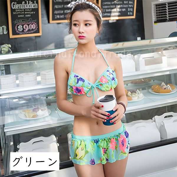 レディース水着 花柄 ビキニ パレオ 3点セット 夏 フリル ミニスカート